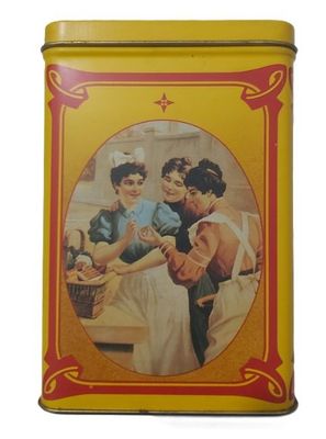 Scatola Latta Tin Box Maggi Gialla Tre Fanciulle con Cestino