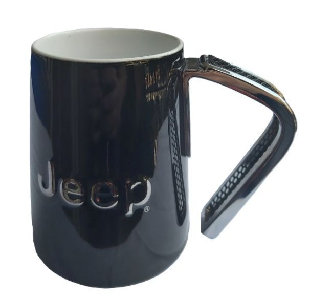 Boccale Tazza Bicchiere Porcellana Manico Metallo Jeep Nera Collezione