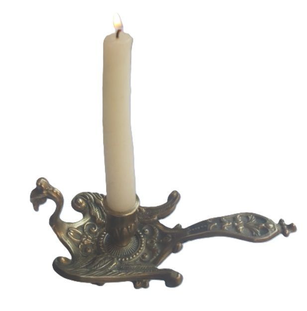 Antica Bugia Candelabro Porta Candela Ottone Phoenix Uccello Bugia