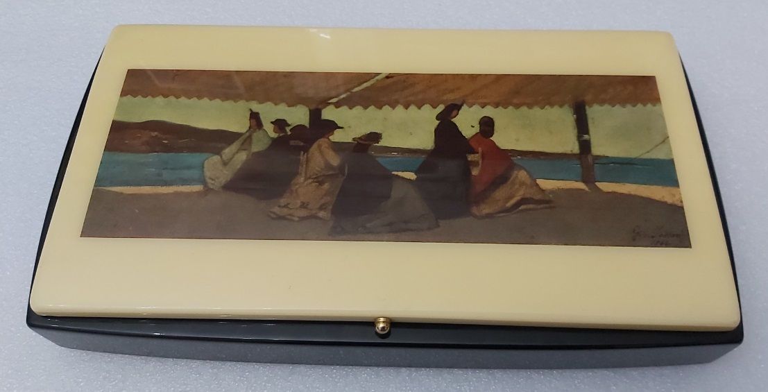 Cofanetto Scatola Gioco Legno Laccato Dal Negro Ramino Aero Club Fiches Giovanni Fattori