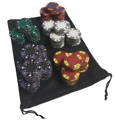 Sacchetto 200 Fiches Chips Tokens Tri-Color Suit Design Poker