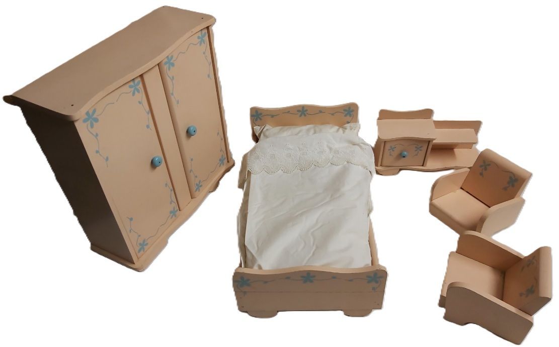 Antico Giocattolo Arredamento Dollhouse Casa delle Bambole Set Camera da Letto