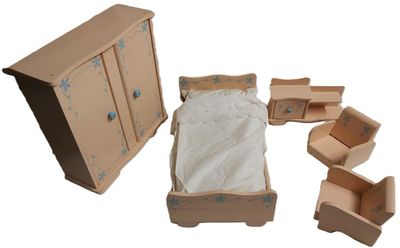 Antico Giocattolo Arredamento Dollhouse Casa delle Bambole Set Camera da Letto