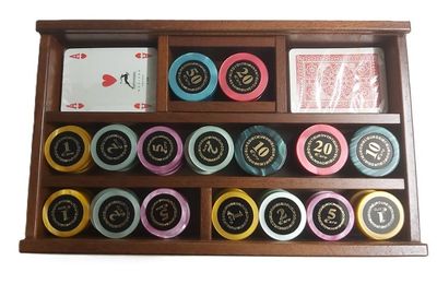 Scatola Gioco Fiches Carte Poker Legno Coperchio Plexiglass