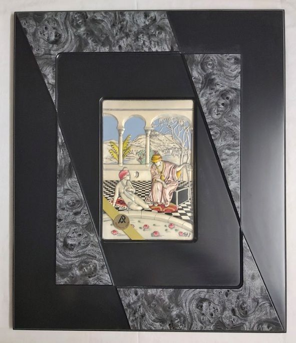 Quadro Uomo Turbante Donna Seminuda Argento 996‰ Creazione Artistica Eredi Papa