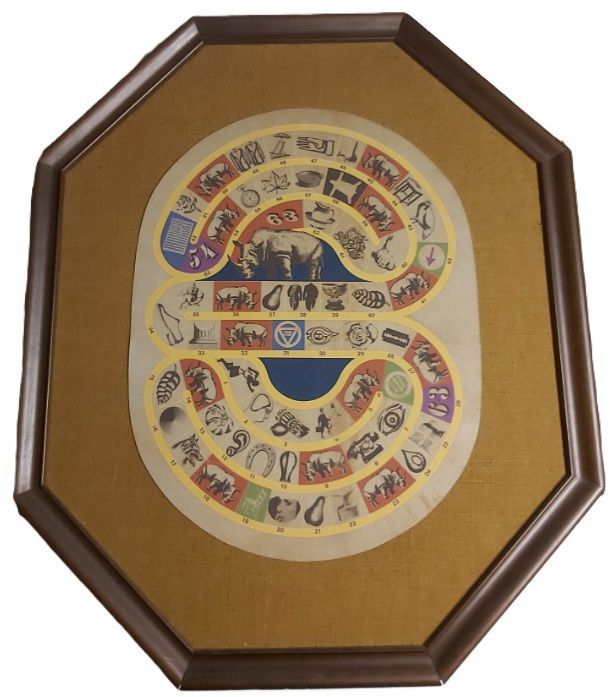 Gioco dell'Oca Quadro Legno Ottagonale La Pelle del Rinoceronte Concetto Pozzati