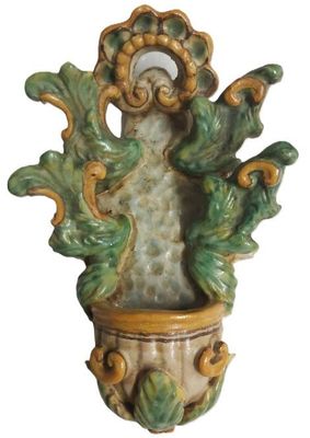 Acquasantiera Motivo Floreale Barocco Ceramiche Alessi Caltagirone