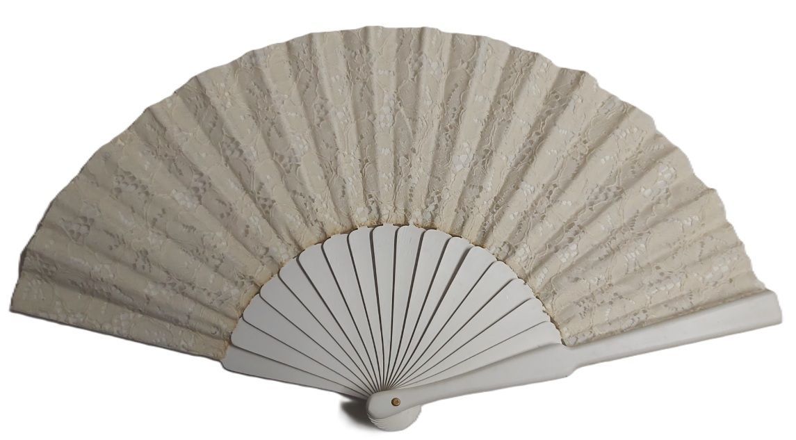 Ventaglio Vintage Seta Bianco Legno Balsa Bianco Anni '70