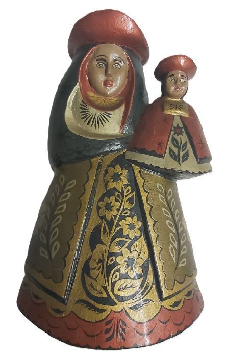 Scultura Lignea Statua Dipinta a Mano Arte Popolare Colombia Madonna Bambino Gesù