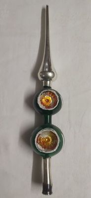 Puntale Vetro Soffiato Tree Topper Albero Natale Doppia Sfera Verde Vintage
