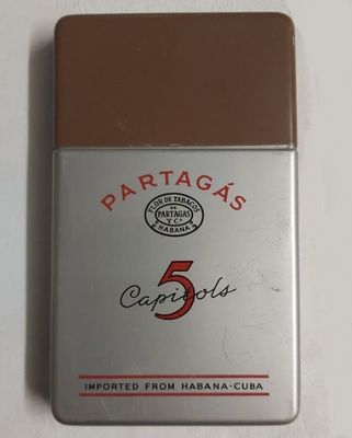 Tobacciana Scatola VUOTA Metallo Tin Box Cigars Sigari Partagas 5 Capitols
