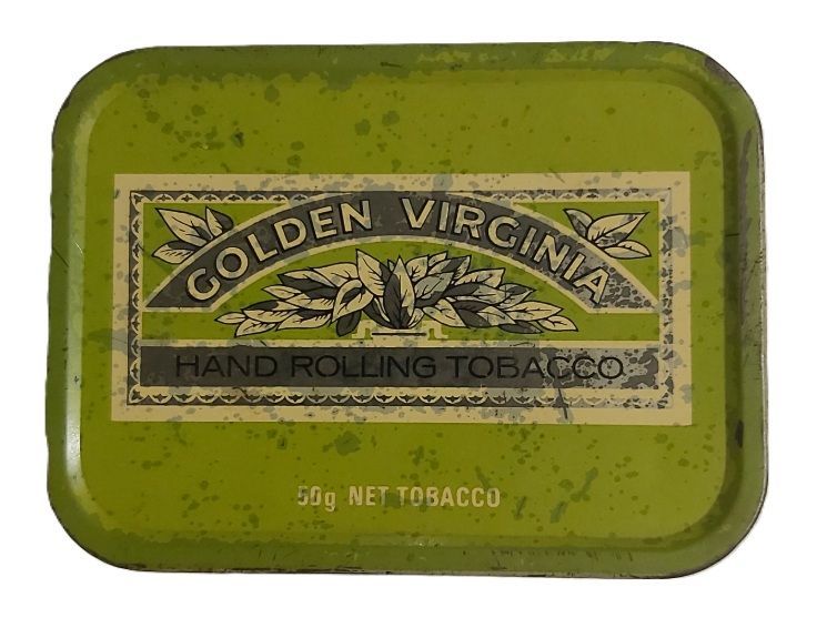 Tobacciana Scatola VUOTA Metallo Tin Box Golden Virginia Hand Rolling Tobacco
