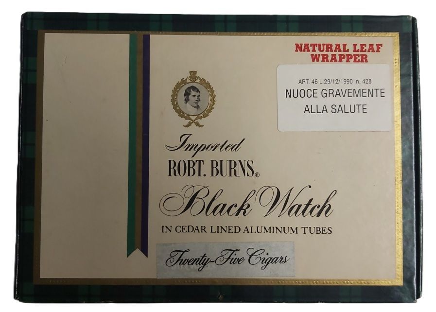 Tobacciana Scatola VUOTA Cartonata Cigars Robt. Burns Black Watch