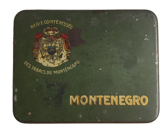 Tobacciana Scatola VUOTA Metallo Tin Box Regie Cointéressée Tabacs Montenegro