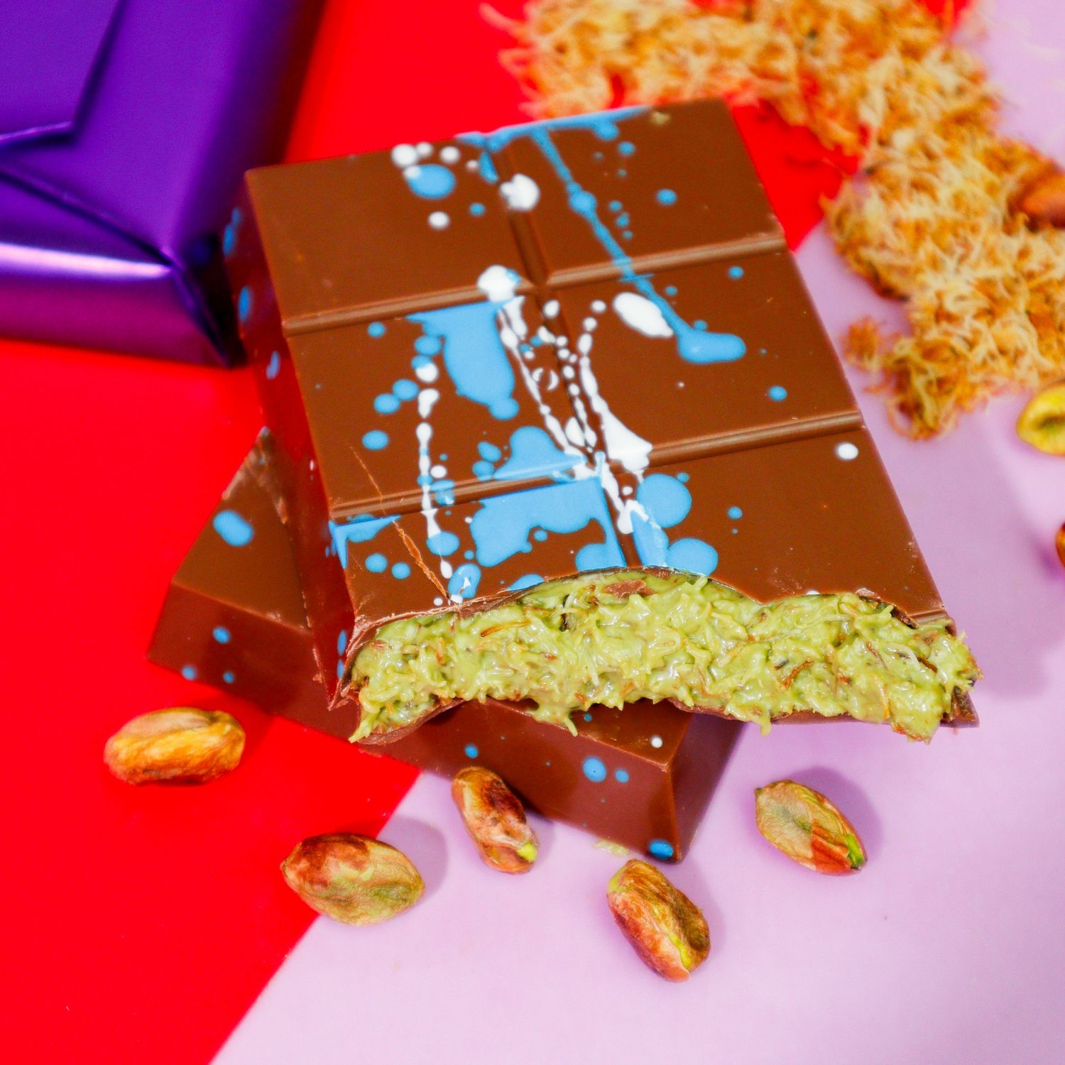 Viral Dubai Chocolate Pistachio Kunafa Bar(Dark)