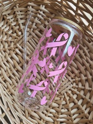 Pink Ribbon Glass Cup