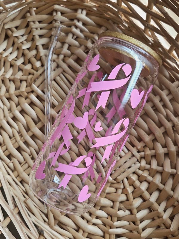 Pink Ribbon Glass Cup