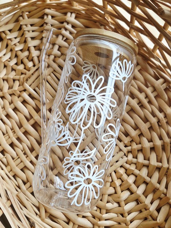 White Daisy Glass Cup