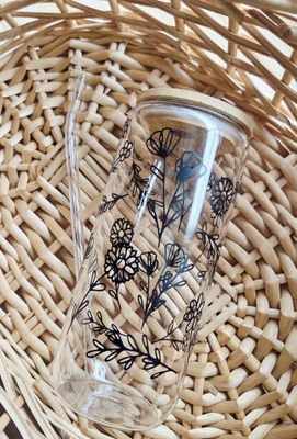 Black Floral Glass Cup