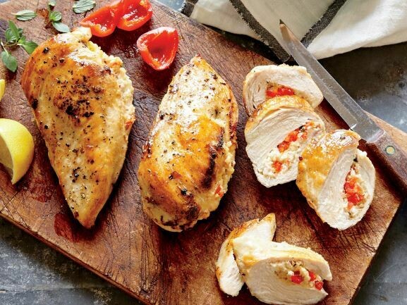 Asiago and Roasted Red Pepper Stuffed Chicken Breasts