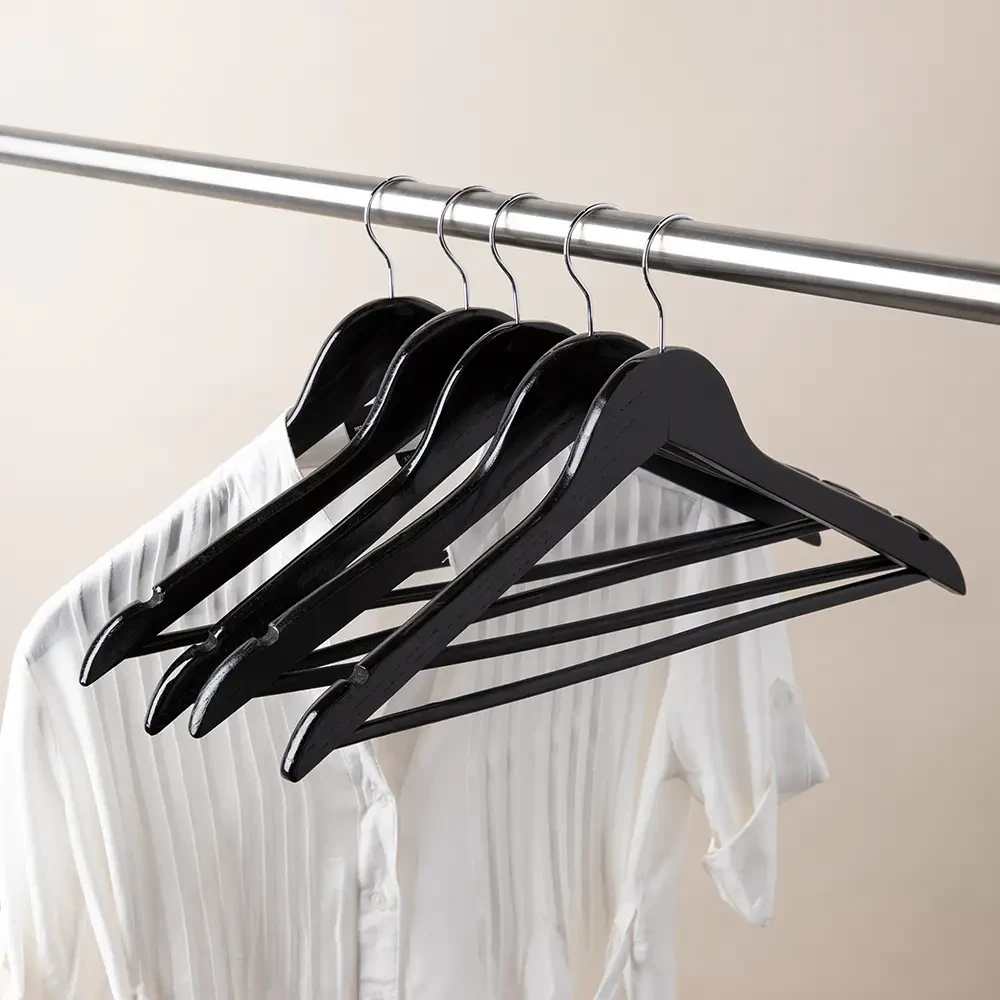 Wooden Blouse Hanger with Bar Box of 25, Colour: Black