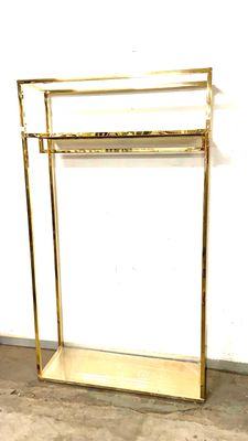 Gold Box Frame Hangrail with Shelf and Gold Base