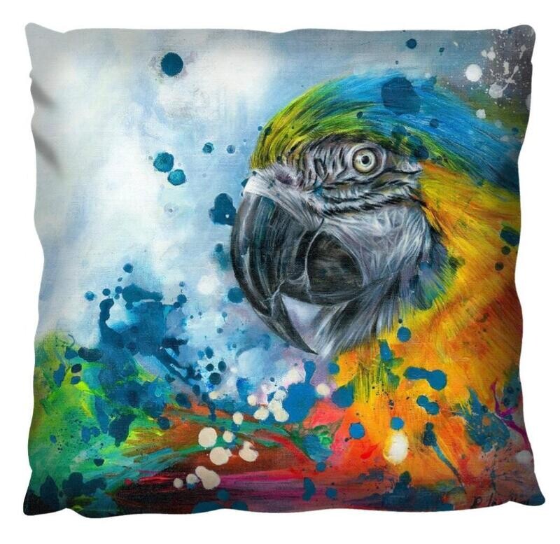 Blue & Yellow Macaw Faux Suede Cushion