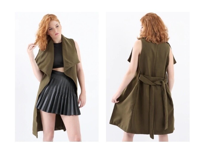 LADIES MELTON SLEEVELESS COAT - OLIVE
