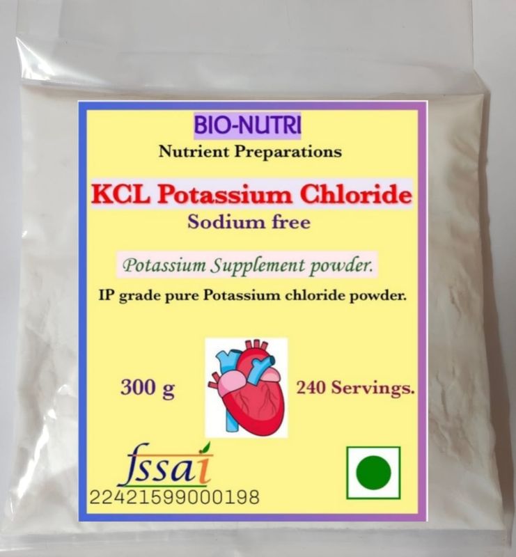 BIO-NUTRI KCL POTASSIUM CHLORIDE - Potassium supplement powder - 300g - 240 Servings (1.25 g measuring scoop provided).