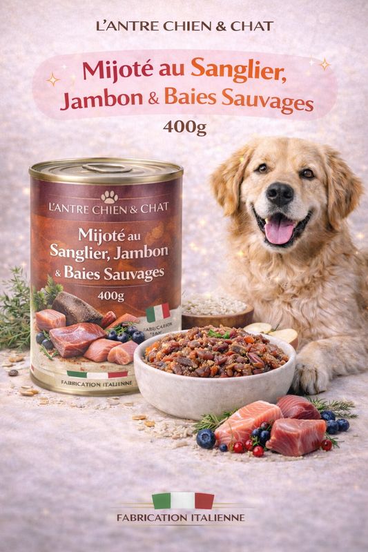 Mijoté au sanglier, jambon et baies sauvages - 400g Mijoté au sanglier, jambon et baies sauvages - 400g