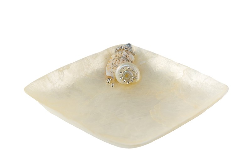 #014W Capiz Shell Square Dish - White