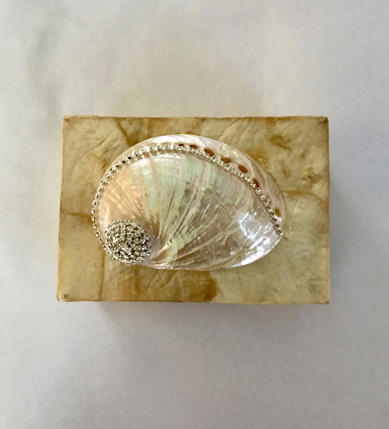 #137 Gold Capiz 4x4 Box w/ embellished Abalone Shell