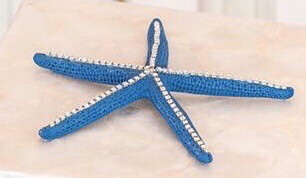 #140 Beautiful Blue Painted Large Starfish w/ Clear Crystal Embellishment