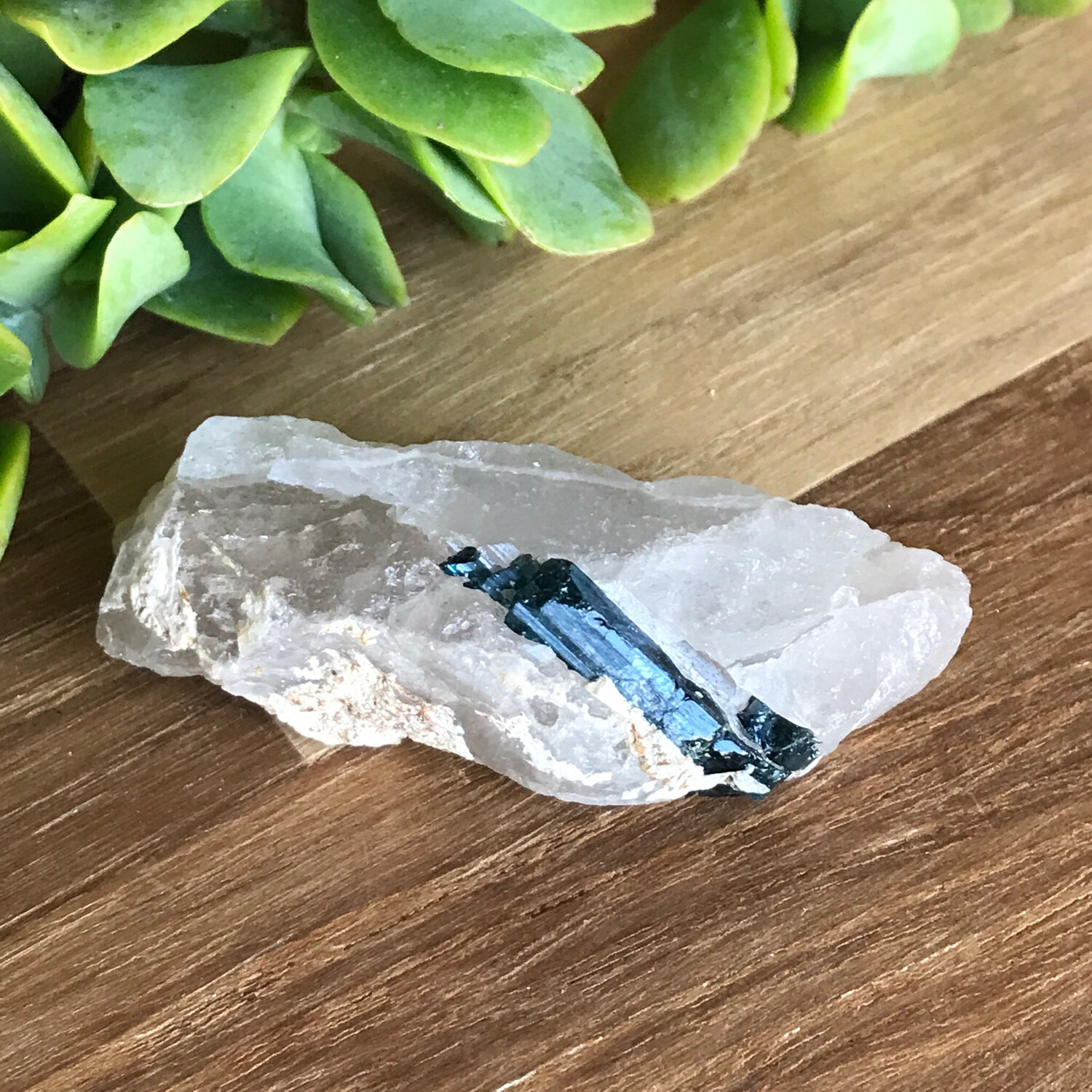 Blue Tourmaline on Quartz Matrix