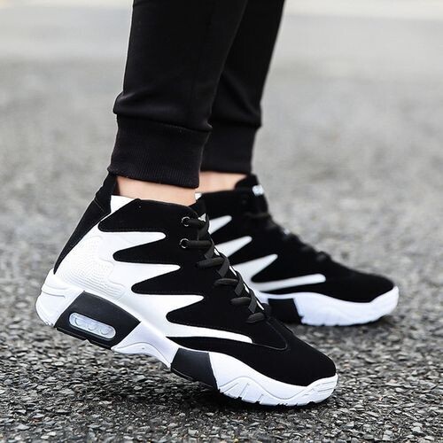 High Top Lace Up Sneakers - Black/White