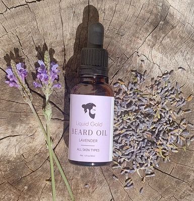 Lavender. 30ml Liquid Gold Beard oil. dropper bottle.