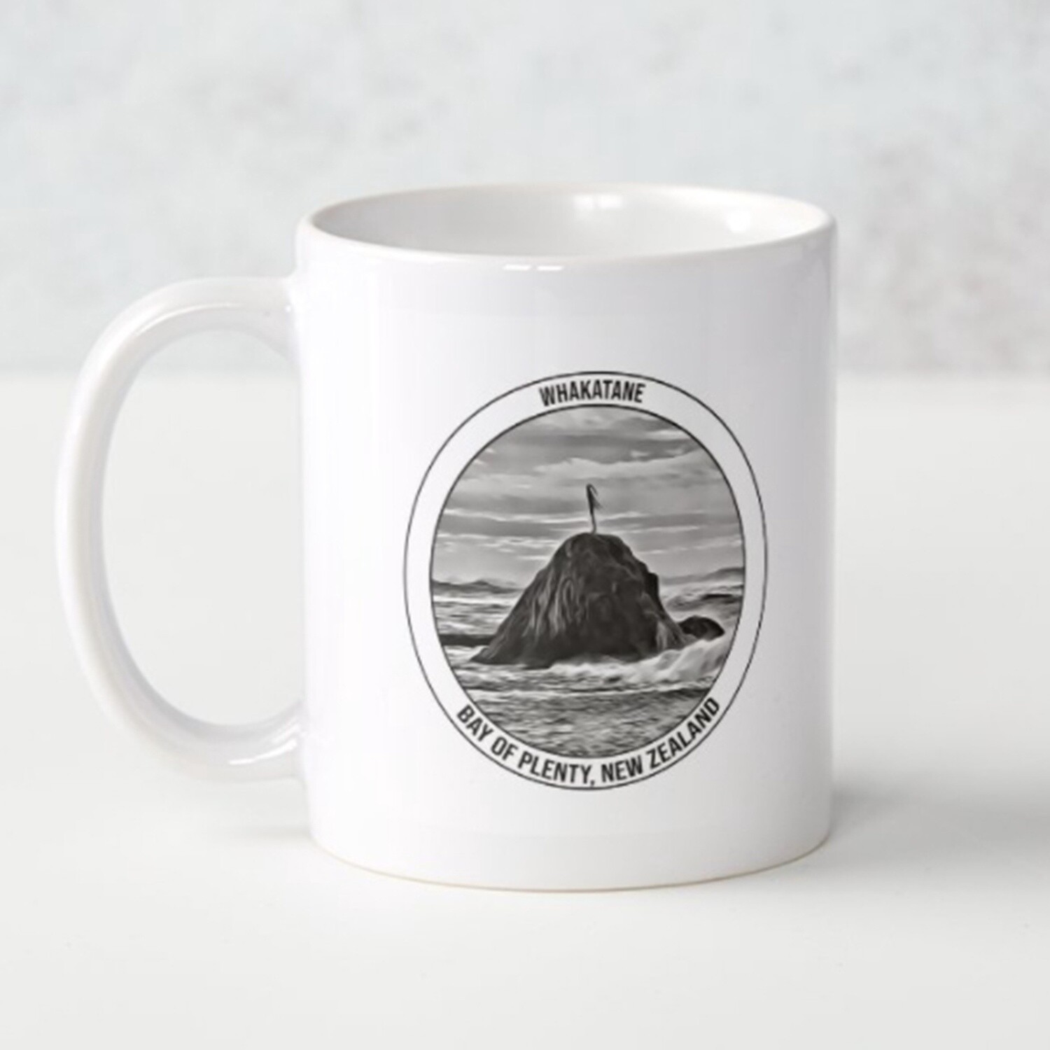 Whakatāne Souvenir Mugs, Style: Lady On The Rock #1