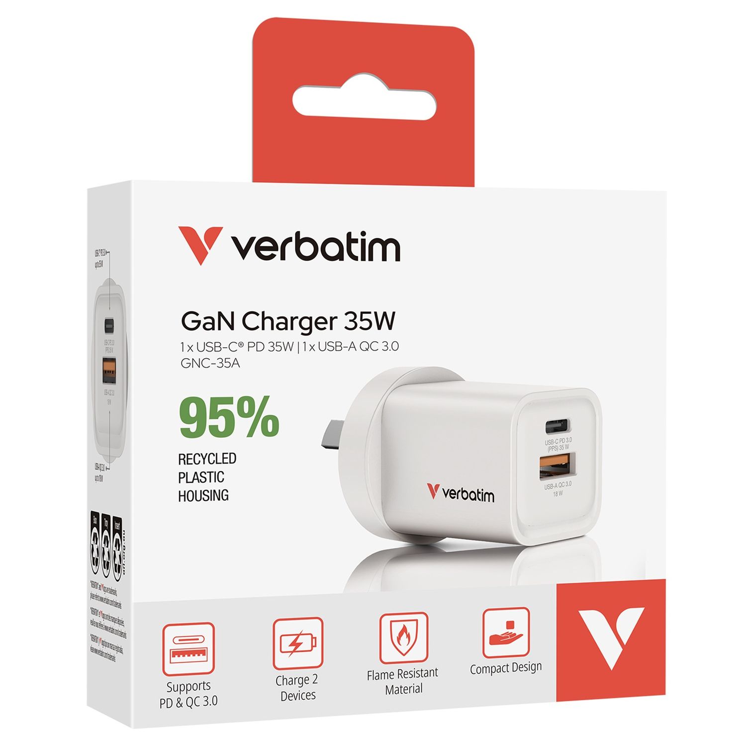 Verbatim 35W GaN Charger (1x USB-C + 1x USB-A)