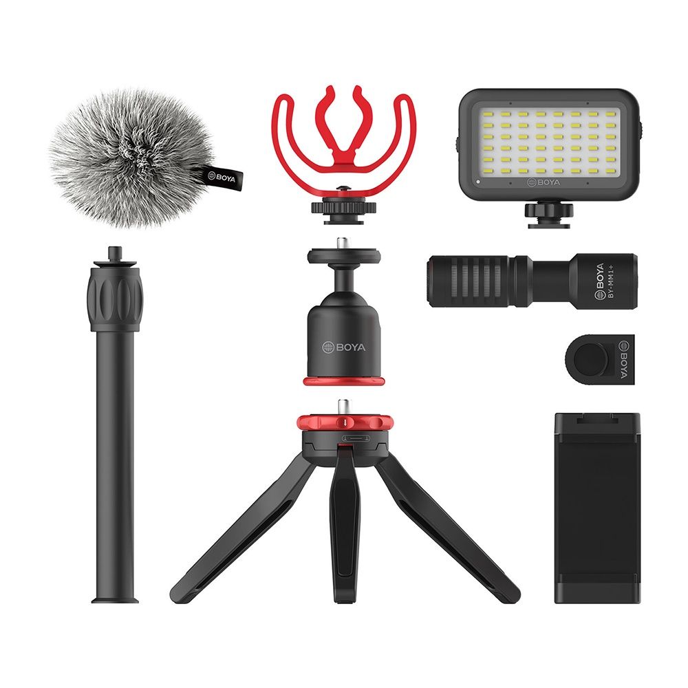 Boya Vlogging Kit Including Mini Tripod BY-MM1 Microphone&amp; LED Light