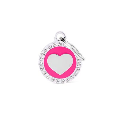 MyFamily Glam ID Tag - Fuchsia Heart with Rhinestones