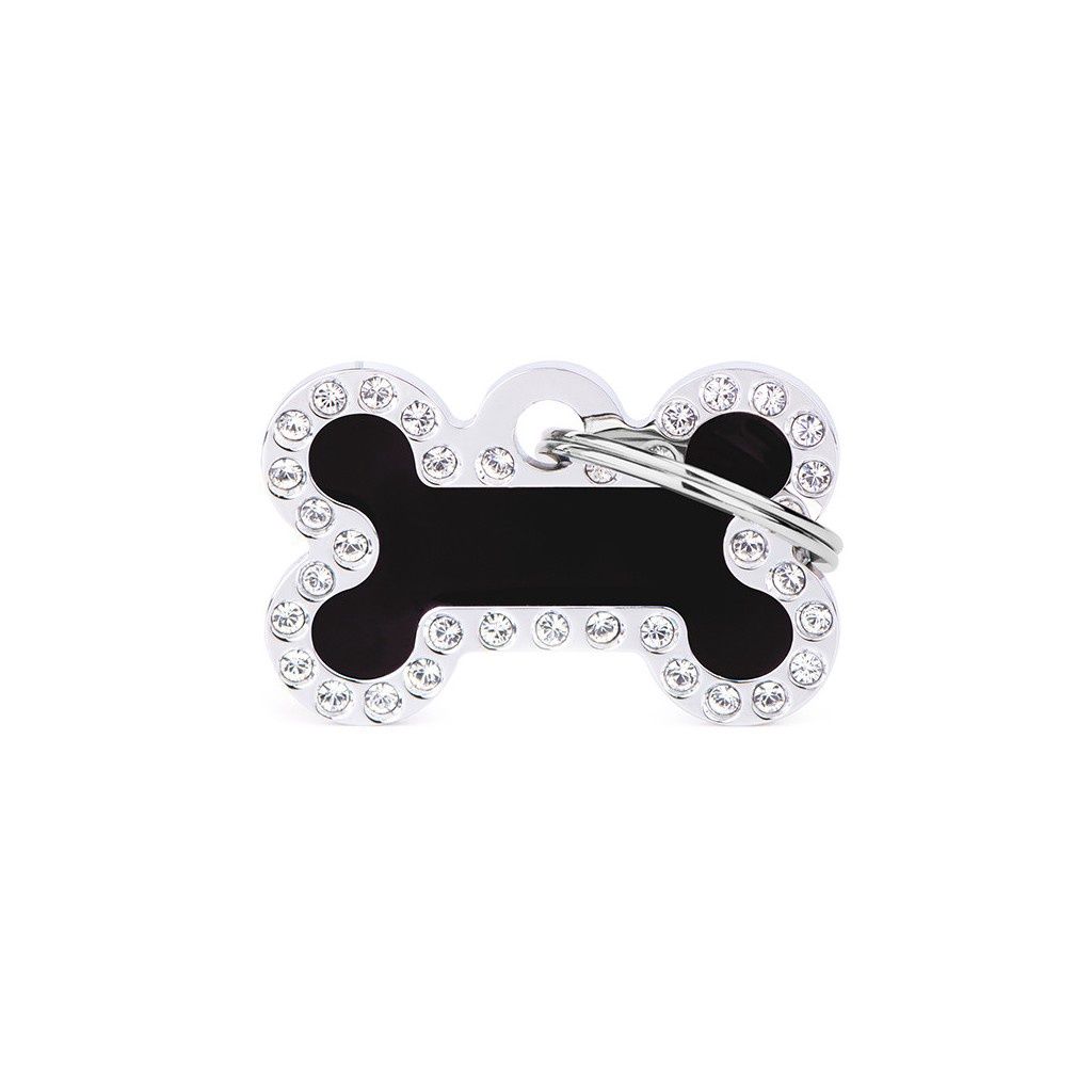 MyFamily Glam ID Tag - Black Bone with Rhinestones