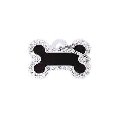 MyFamily Glam ID Tag - Black Bone with Rhinestones