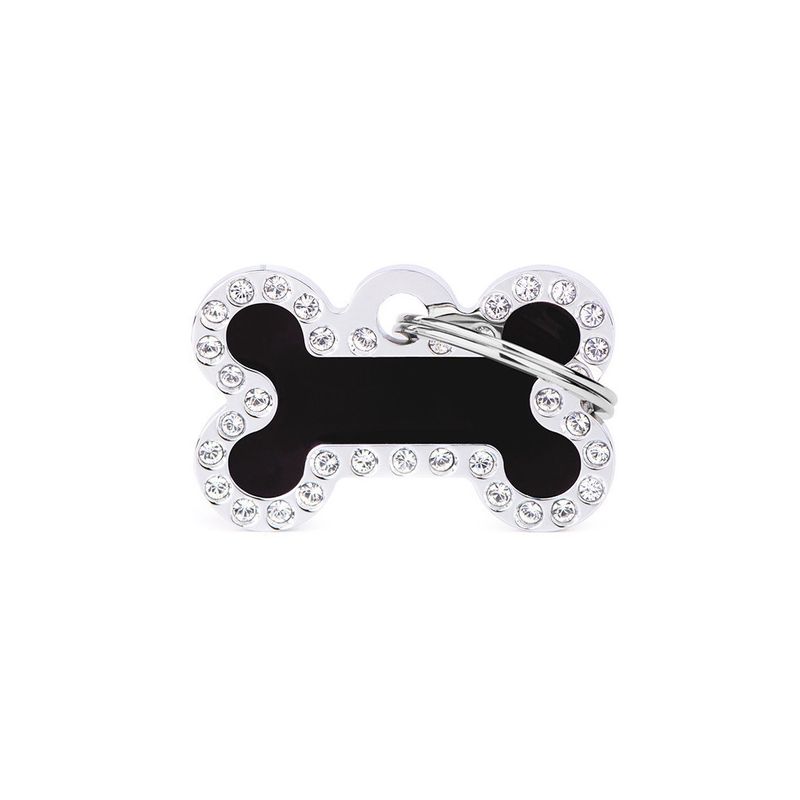 MyFamily Glam ID Tag - Black Bone with Rhinestones