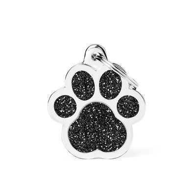 MyFamily Shine ID Tag - Black Glitter Paw