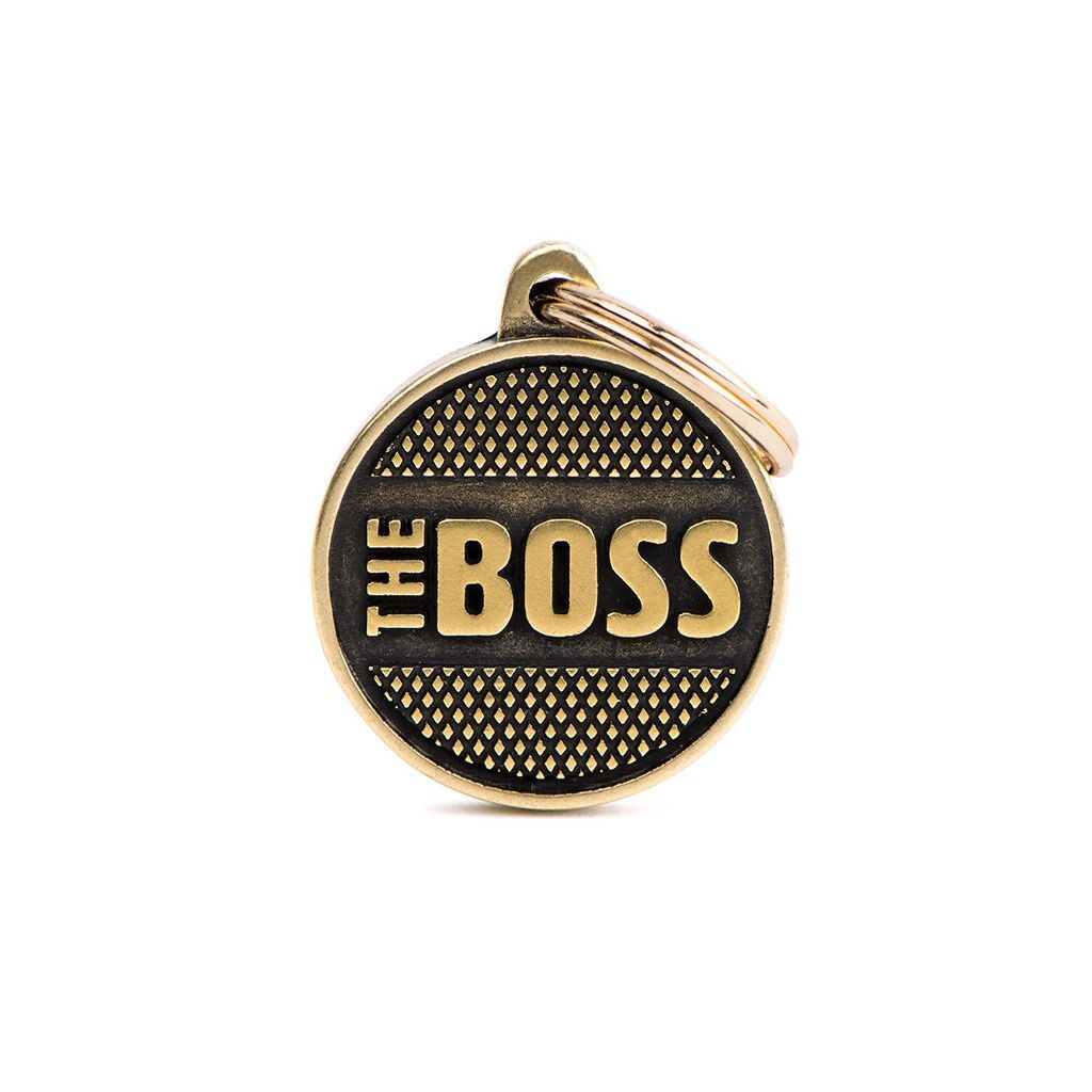 MyFamily Bronx ID Tag - English Brass &quot;The Boss&quot;