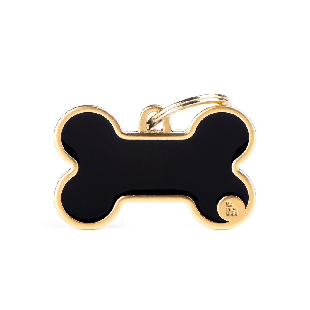 MyFamily Basic Handmade ID Tag - Large Black &amp; Gold Bone