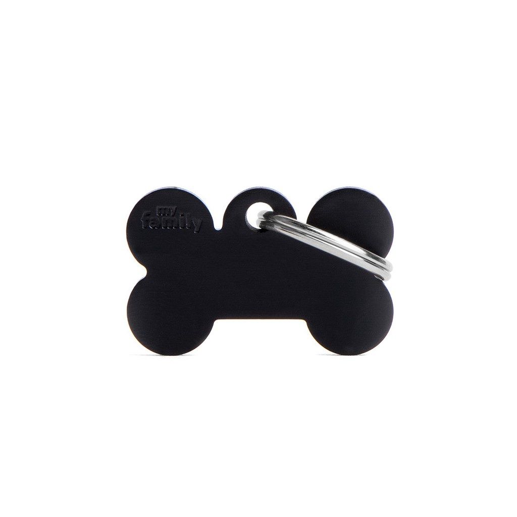 MyFamily Basic Aluminium ID Tag - Small Bone (Various Colours), Colour: Black