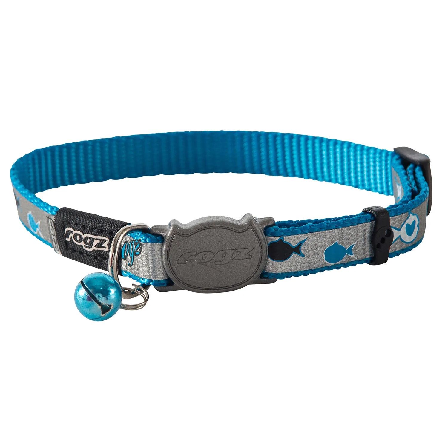 ROGZ Reflectocat Safeloc Collar, Size: XS (16.5-23cm), Colour: Blue Fish