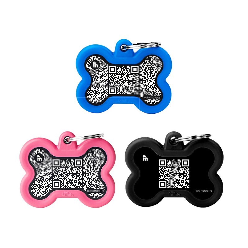 MyFamily HushTag Plus - QR Code Black Bone with Rubber (Various Colours)