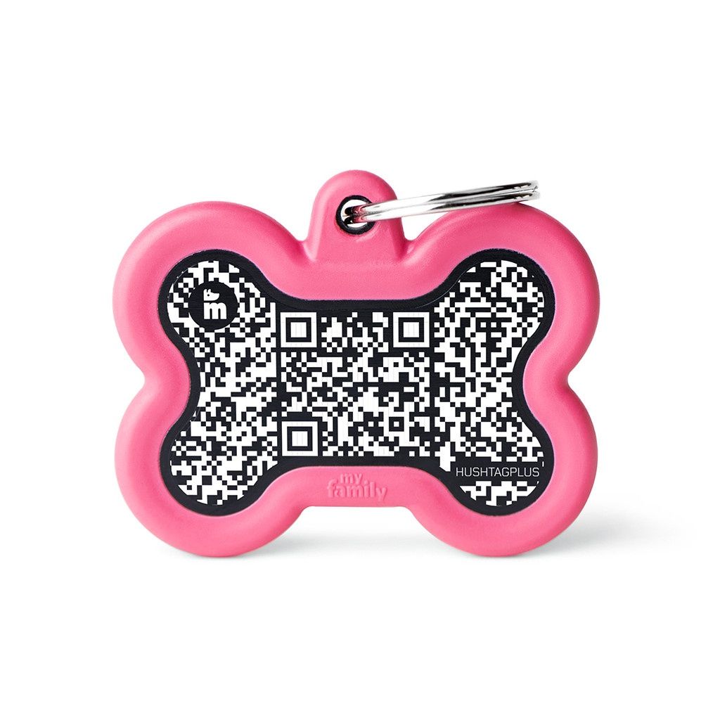 MyFamily HushTag Plus - QR Code Black Bone with Rubber (Various Colours), Colour: Pink